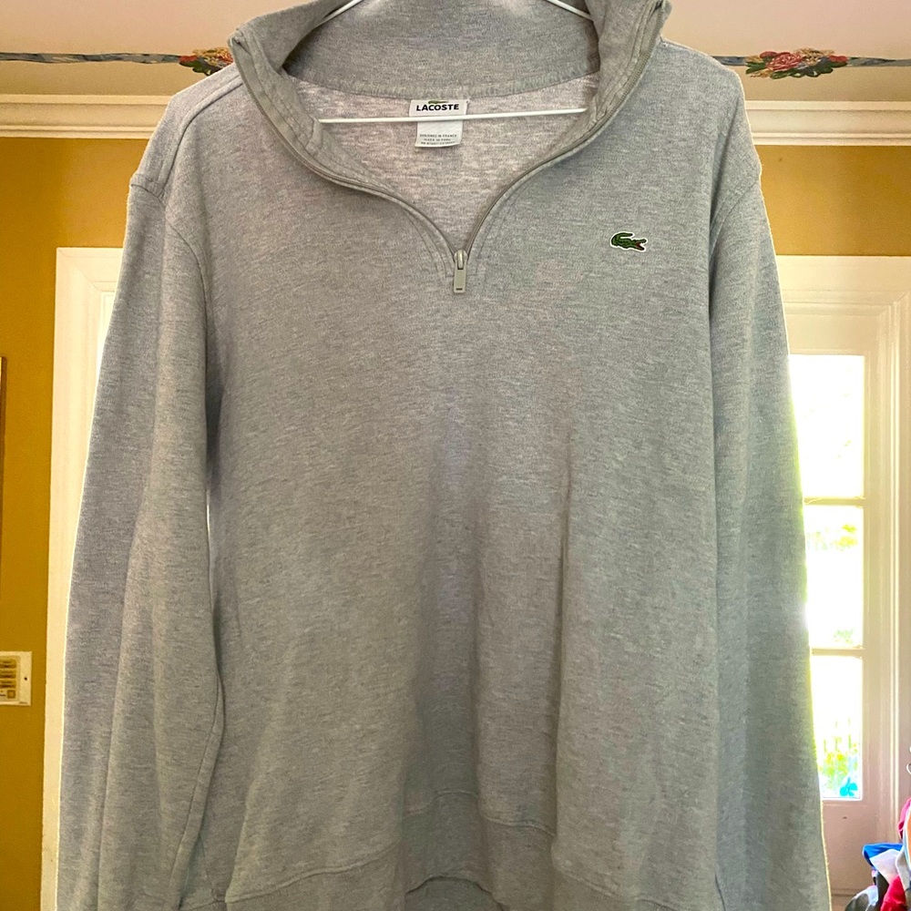 Lacoste Men’s Long Sleeve Pullover Size: 5(L) Tan 1/4 Zip Cotton Excellent Cond.